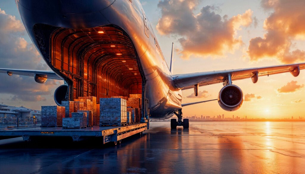 cargo plane sunset